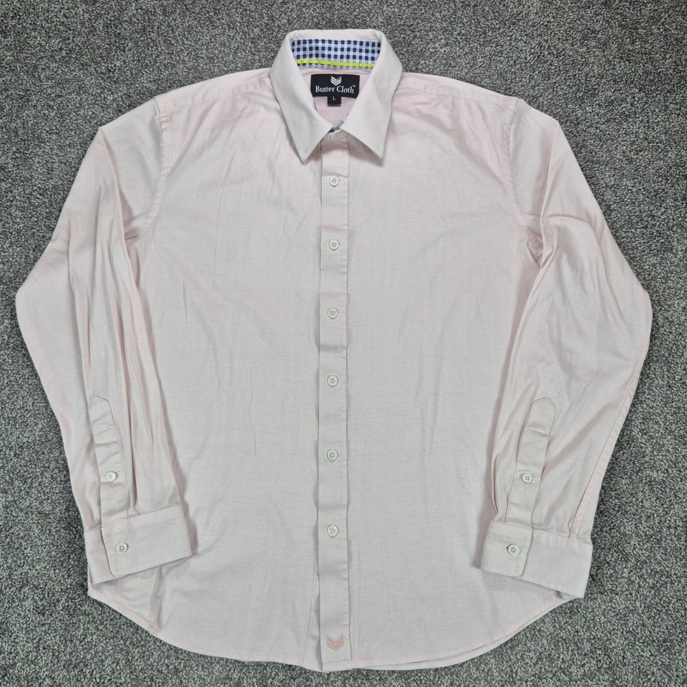 Butter Cloth Dress Shirt Mens Large Pink Long Sleeve Button Up 100% Cotton